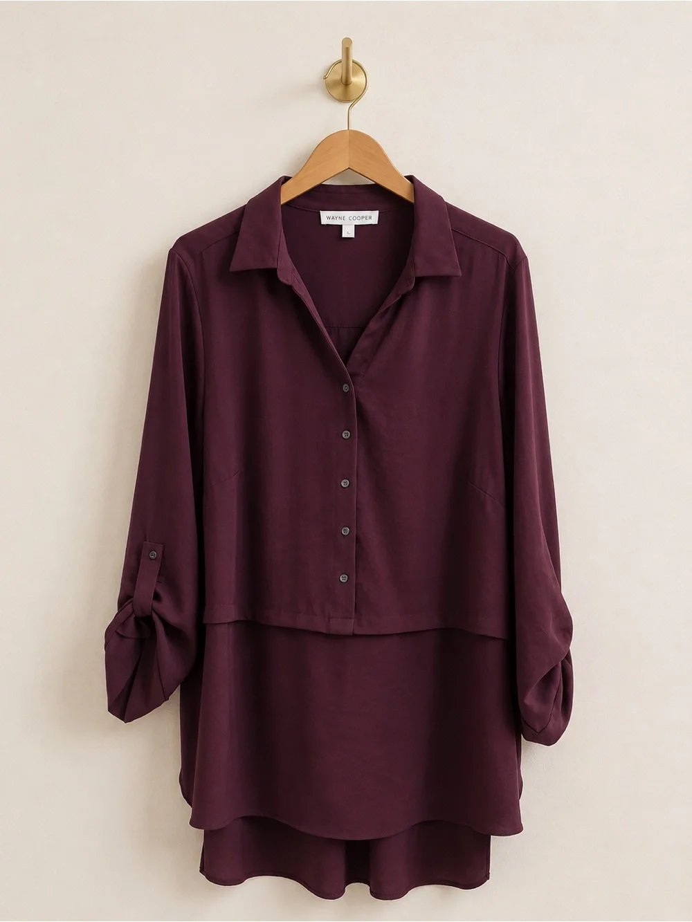 Adyson Parker 1X Burgundy Plum Button Front Tunic Blouse Roll Tab Sleeves